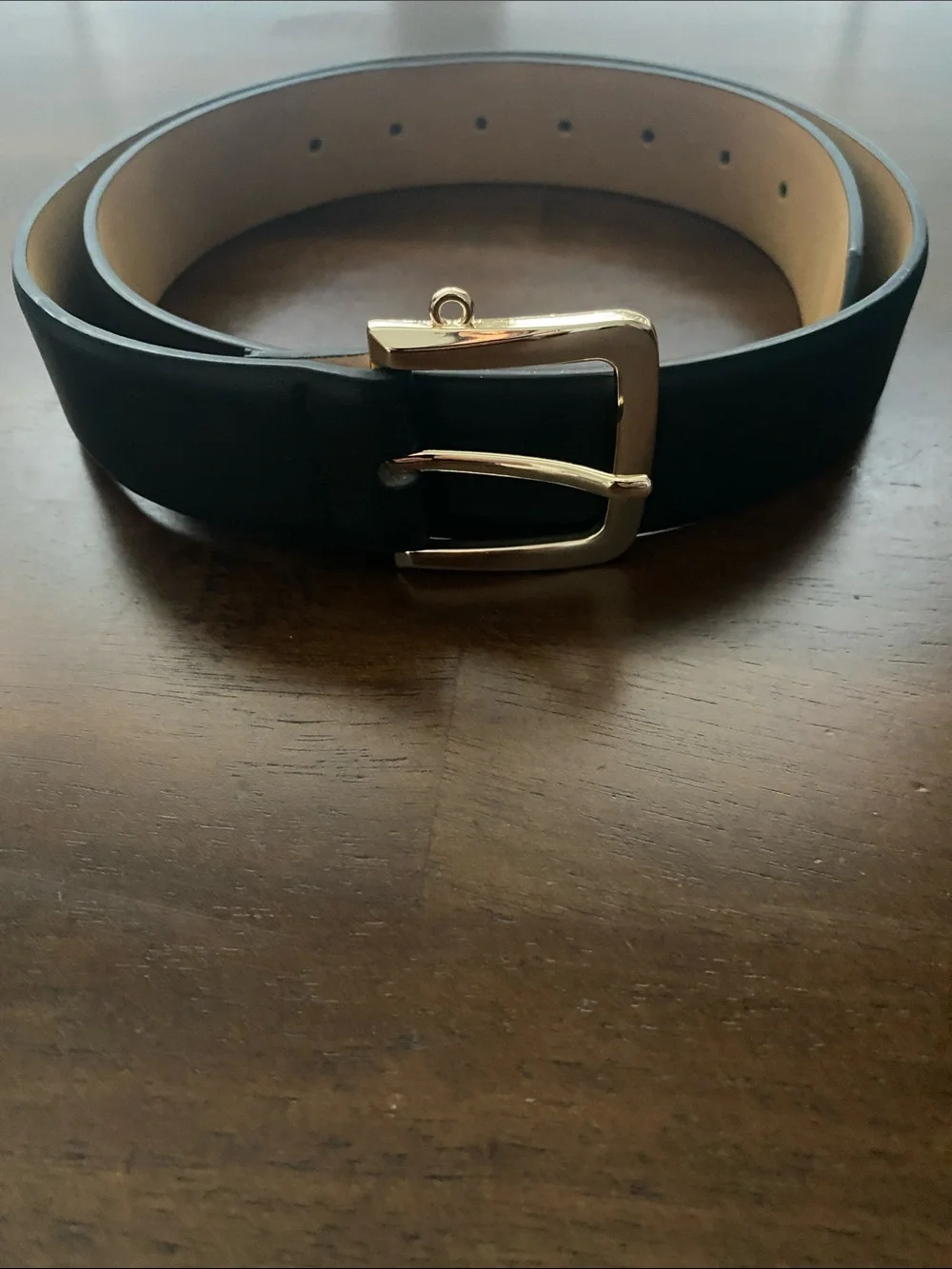 Classic Black Women's Leather Belt with Gold Buckle